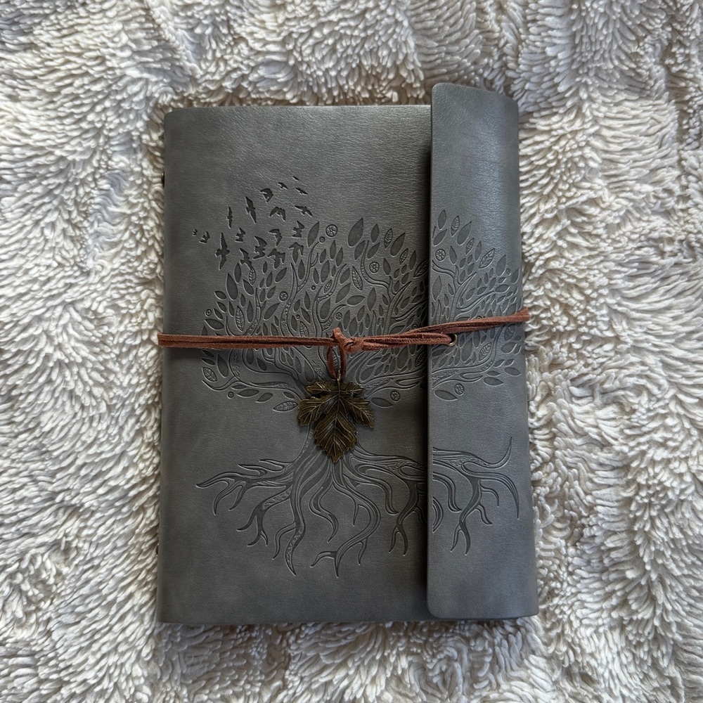 Grey leather bound notebook/ journal